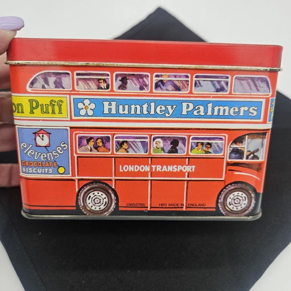 Huntley Palmers London Double Decker Transport Bus Red Biscuit Tin England READ